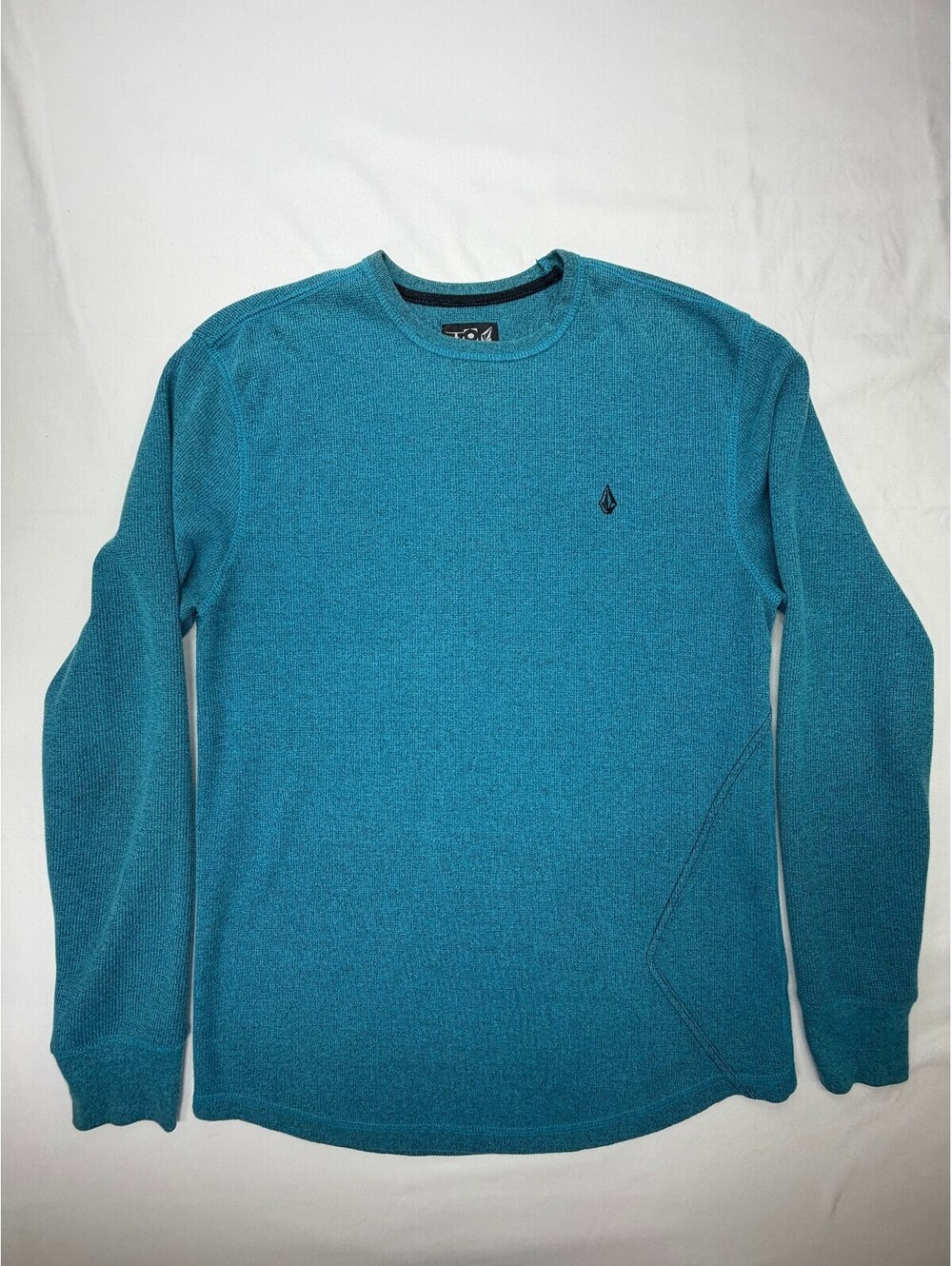 Volcom Men's Sweater Encore Marled Thermal Crew Neck Pullover Size Large Blue